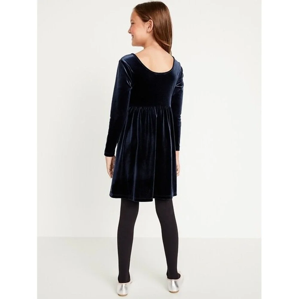 Old Navy Velvet Dress Kids XS 5 Navy Blue Excellent Long Sleeve Holiday Party